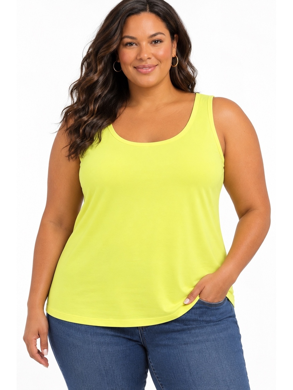 Susan Graver Women’s Yellow Stretch Knit Tank Top Size 1X Scoop Neck